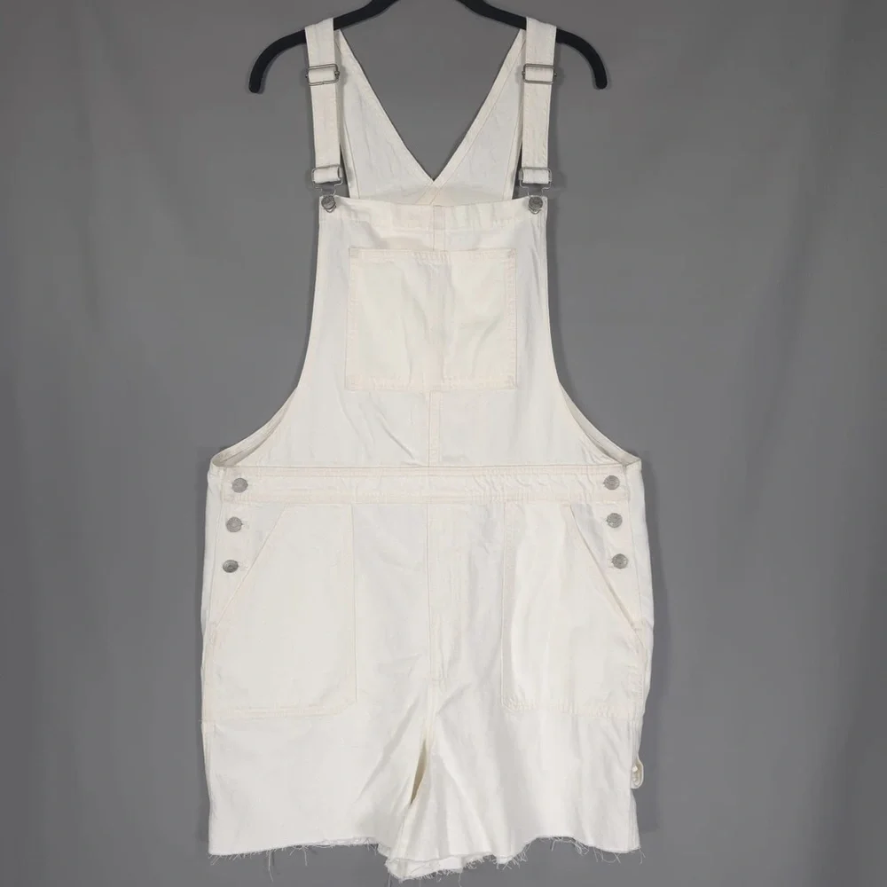 NWT MADEWELL Women’s Denim Oversized Carpenter Shortalls Raw Hem Tile‎ White XXL